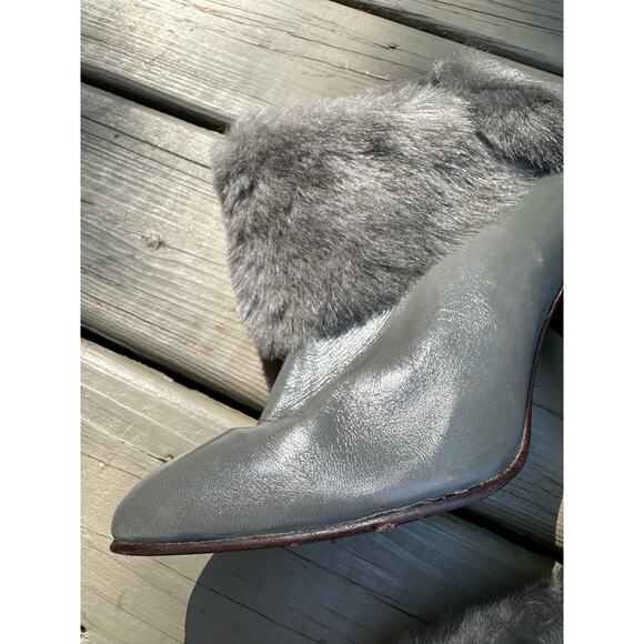 Vintage glam ancle booties gray fur shearing elegant Spain luxury bohemian - Picture 11 of 13